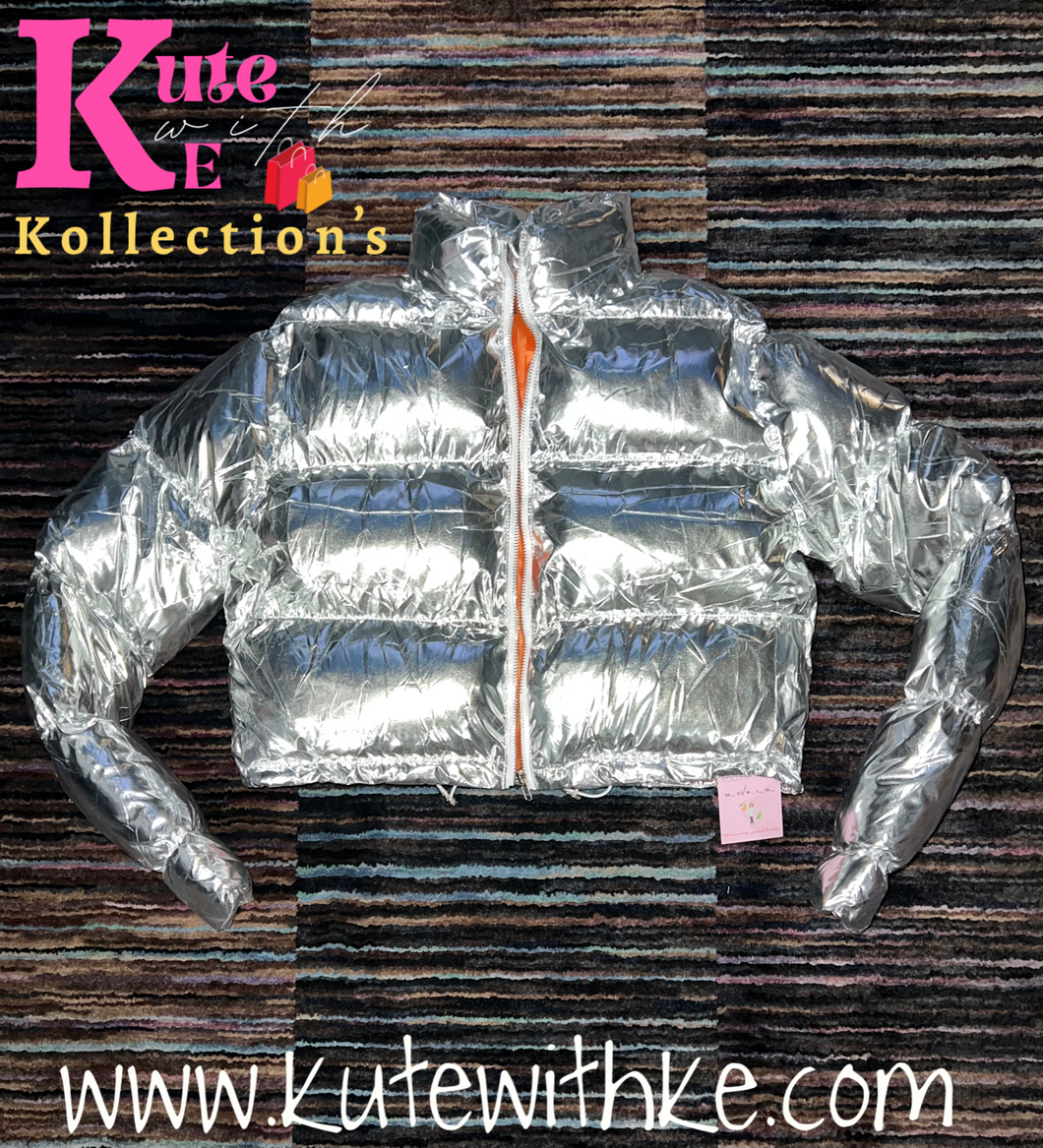 Doing My Big One Metallic Puffer Coat